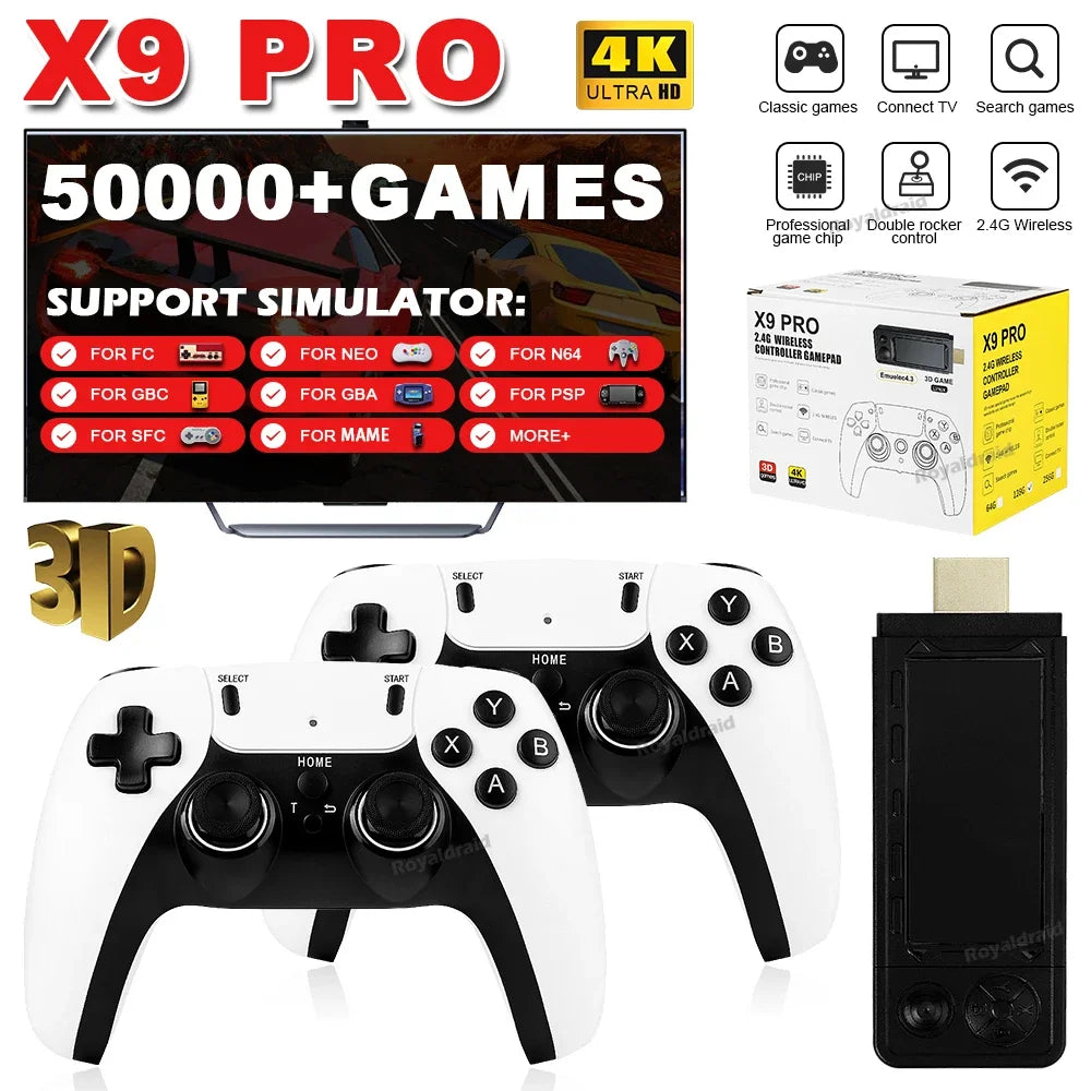128G 256G X9 PRO GameStick 4KHD TV Video Game Consol 3D Games