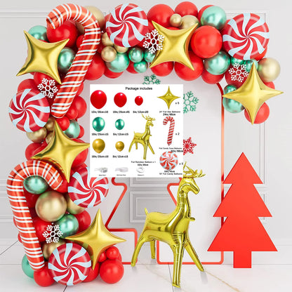 Christmas crutches, candy, golden deer, balloon decoration