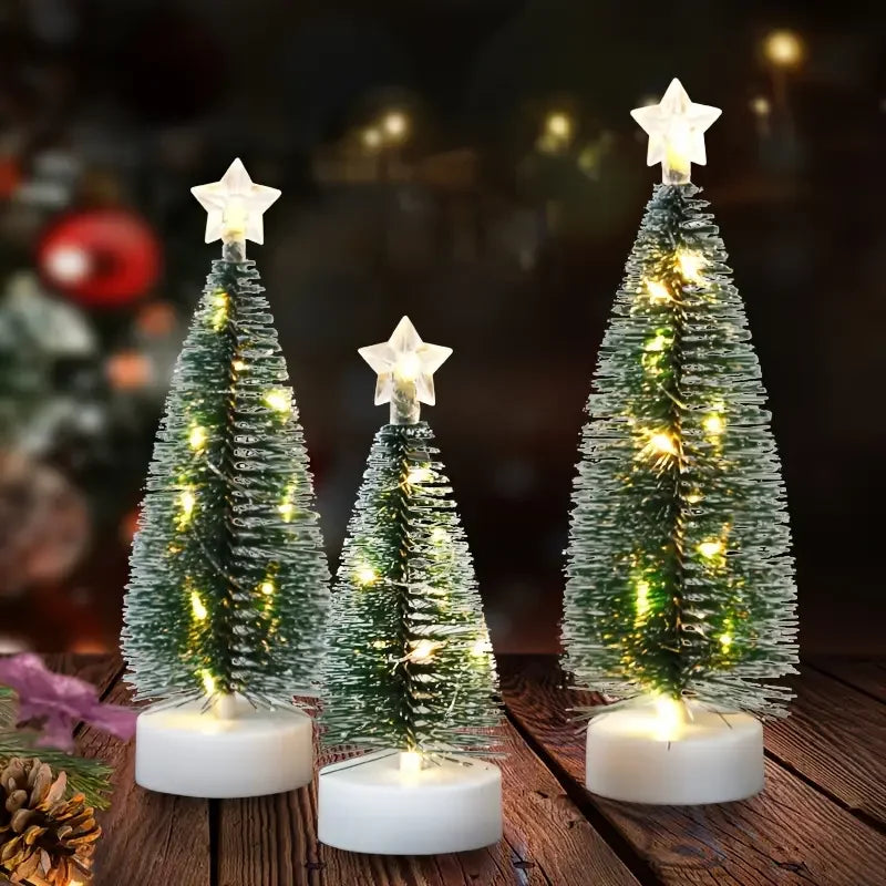 6pcs Mini Christmas Trees, Sisal Trees With Wood Base,