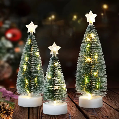 6pcs Mini Christmas Trees, Sisal Trees With Wood Base,