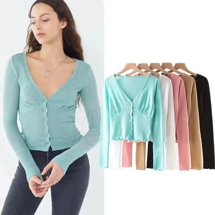 Slim Fit Women's Long Cardigan V-Ne Sweater Sexy T-irt