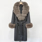 Wool Blends Coat Fashion Long Natural Warm Real Fox Fur Jacket