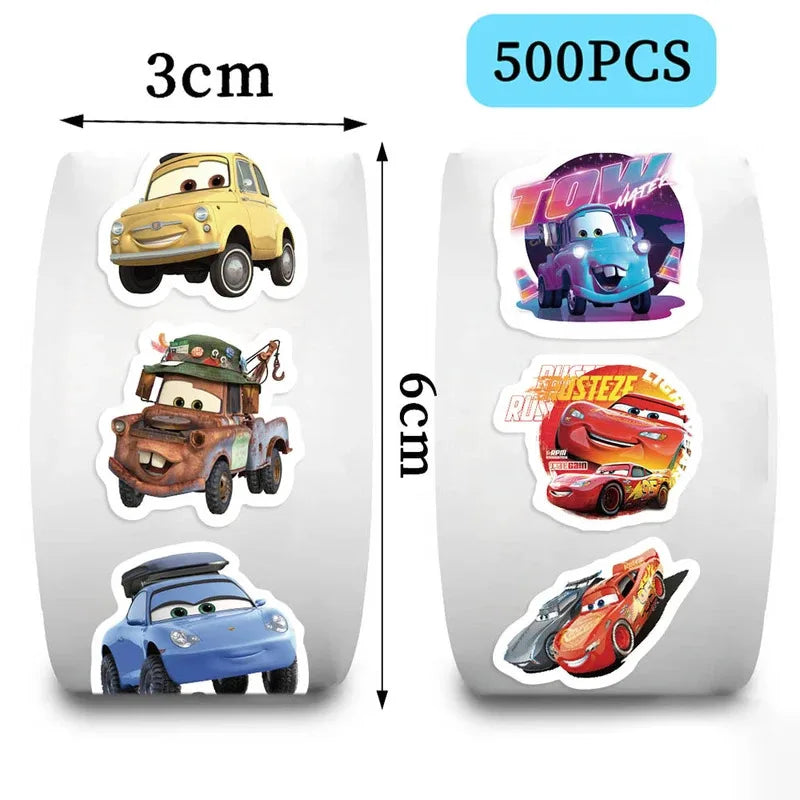 500Pcs/Roll Disney Cars Cartoon Stickers Lightning