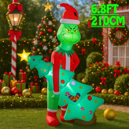 2.1M/6.8FT Grinch Holding Christmas Tree Inflatable