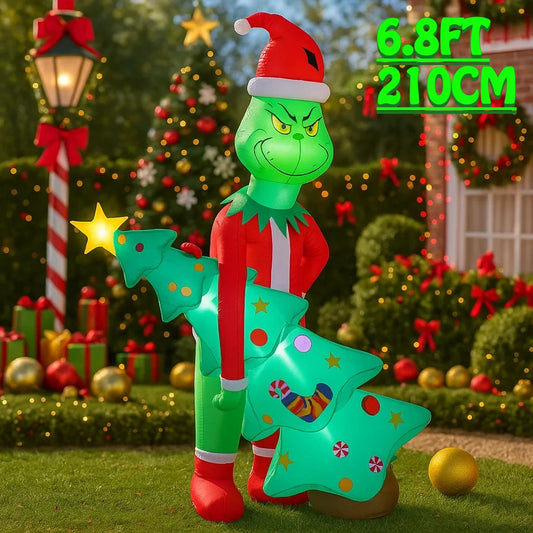 2.1M/6.8FT Grinch Holding Christmas Tree Inflatable