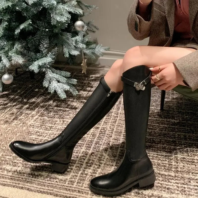 Slimming Effect Knight Boots Women's Flat Bottom Angle Cut Long Boots