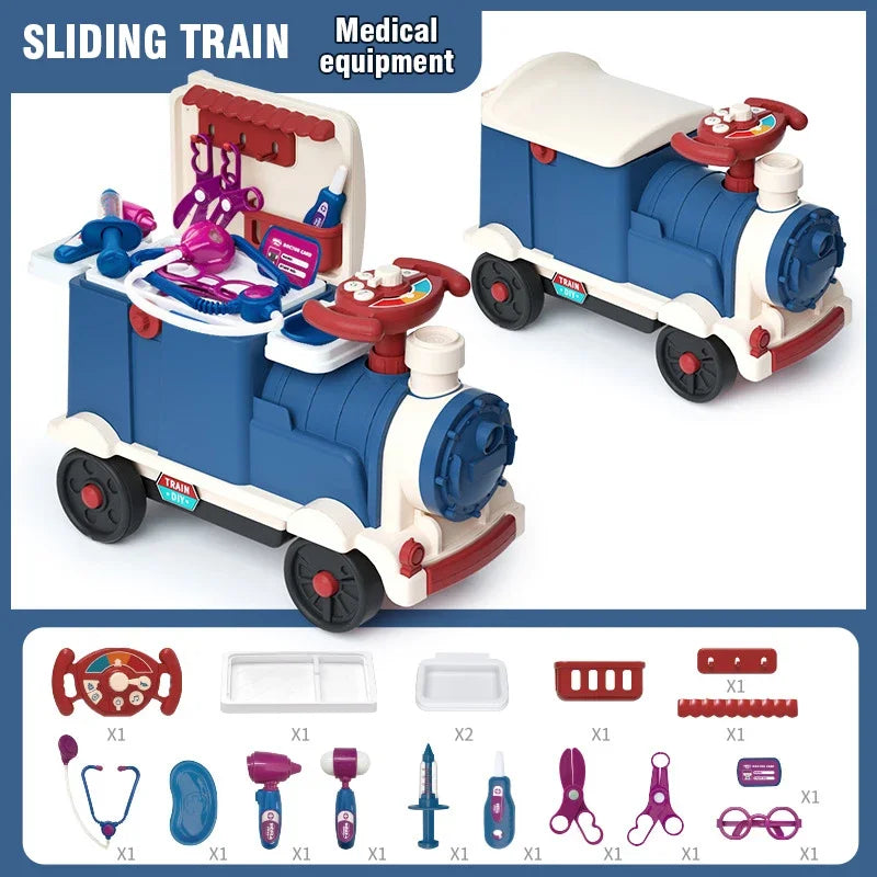 3 in 1 Sliding Train Toy Ride On Car for Toddlers Pretend Play