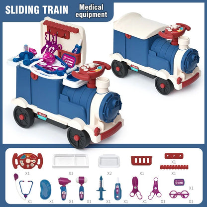 3 in 1 Sliding Train Toy Ride On Car for Toddlers Pretend Play