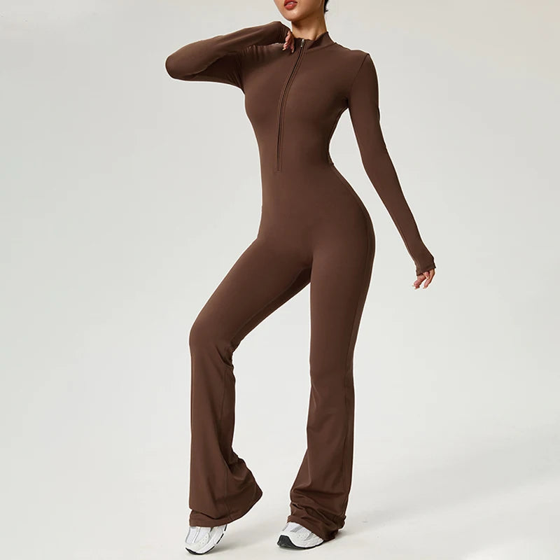 TRY TO BN Sports Yoga Jumpsuit Long Sleeves Zipper