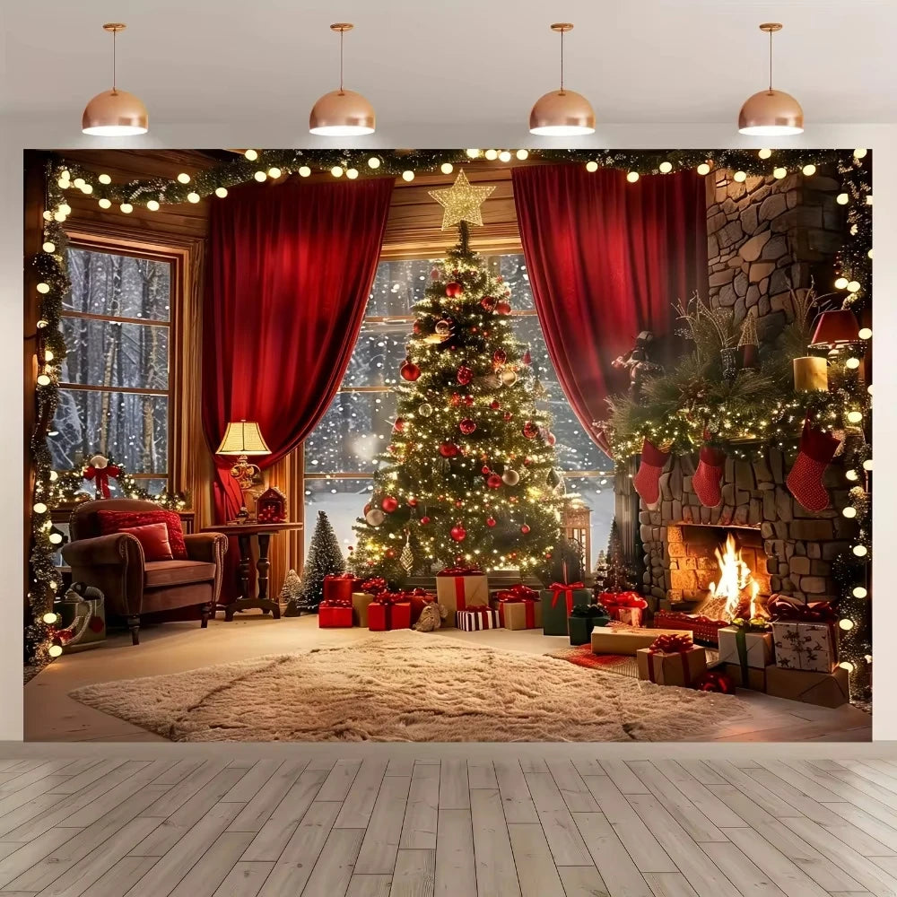 Christmas tree and fireplace  background