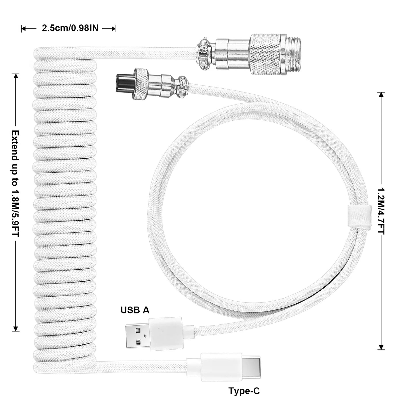 Coiled Keyboard Cable Type C To USB-A Mechanical Keyboard