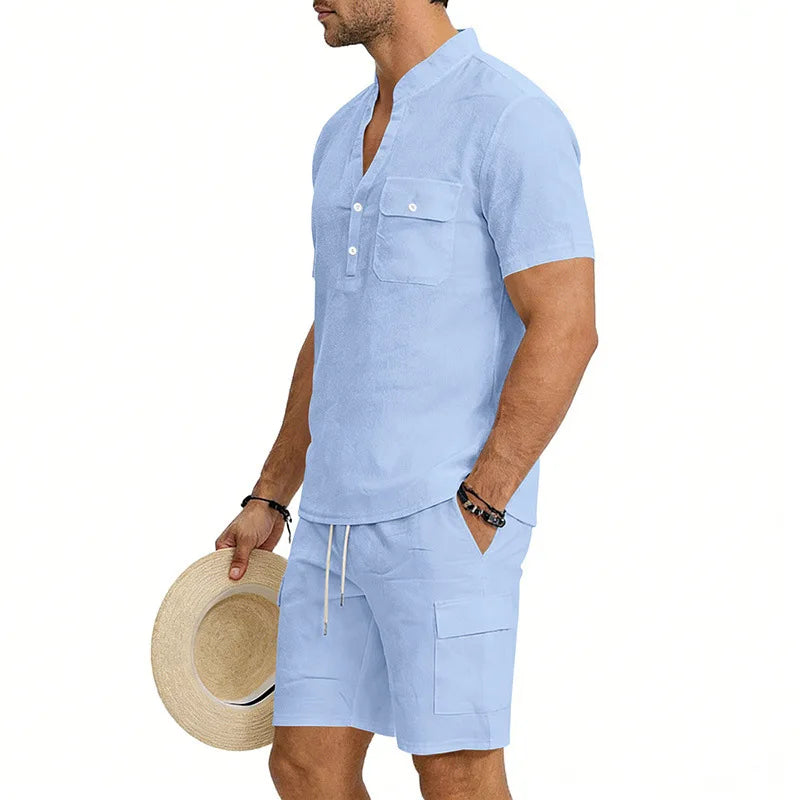 American summer men's casual linen suit, outdoor loose