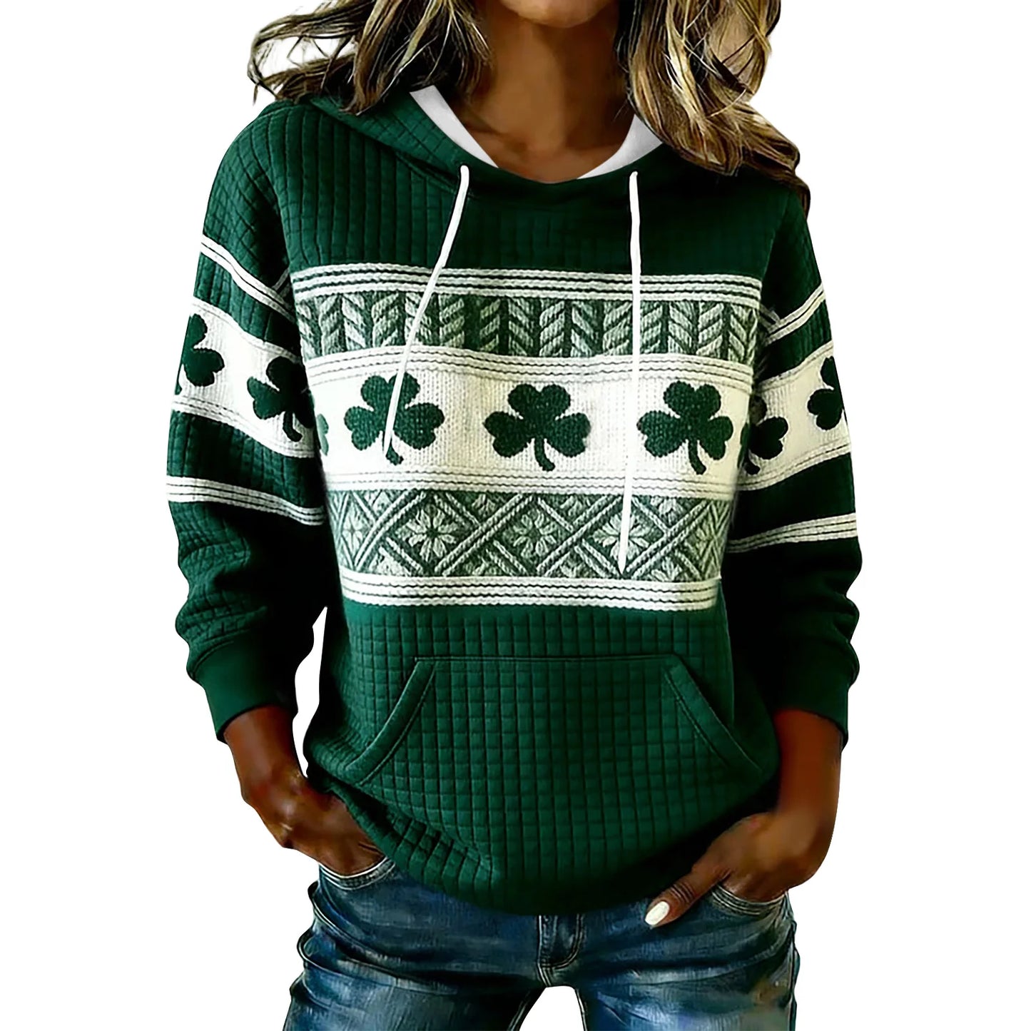 st patricks day women hoodie green clover