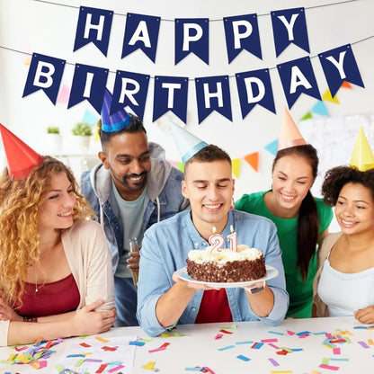 Navy Blue Happy Birthday Banner - Blue Sign