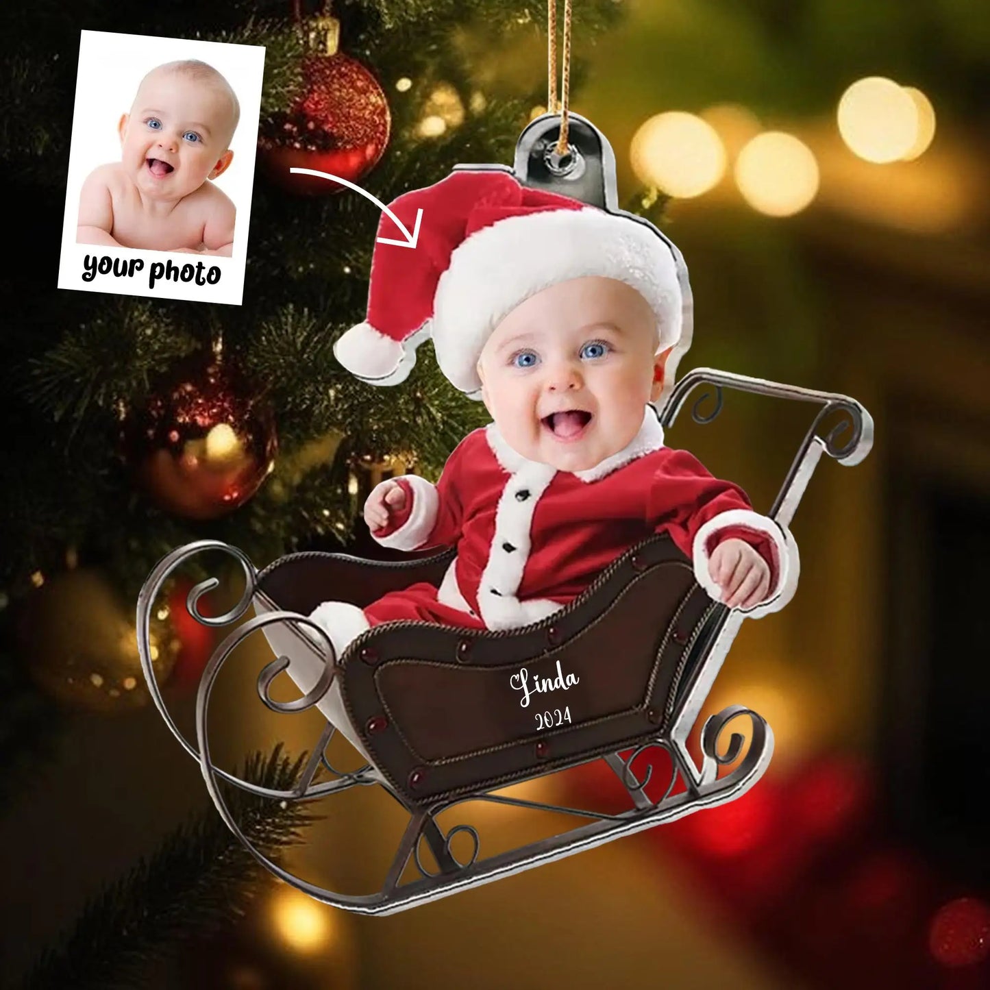 Christmas Car Ornament with Baby Photo, Personalized