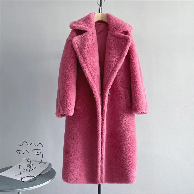 Winter Jacket Women Long Coat  Wool Woven