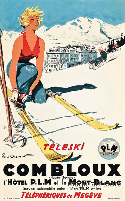 Retro Zermatt Chamonix Skiing Art Poster Vintage Australia