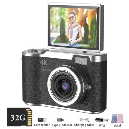 4K Digital Camera CCD 180° Flip Screen Selfie Camera