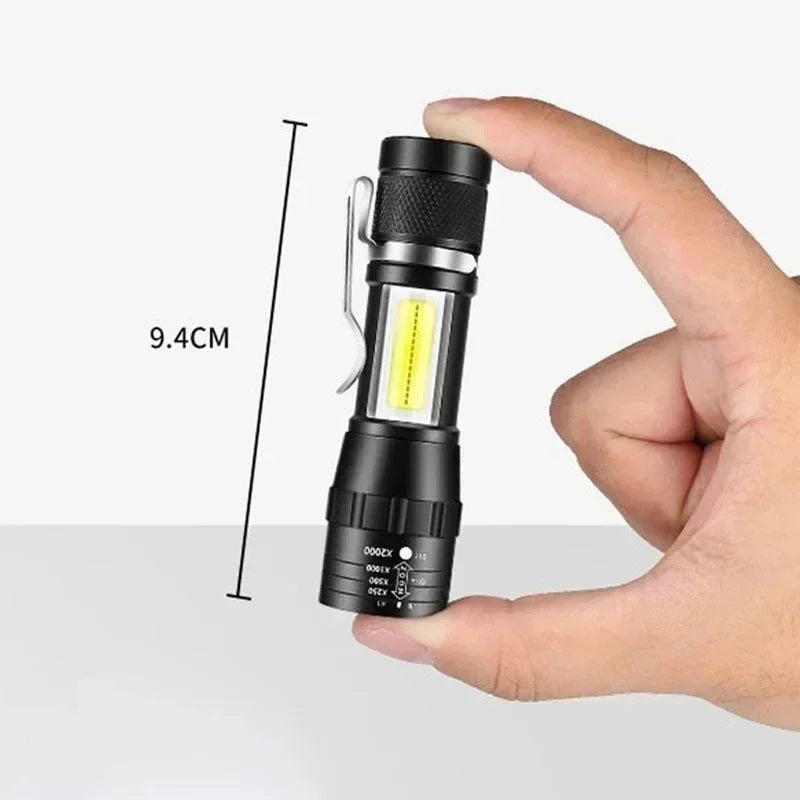 Portable Rechargeable LED Flashlight with Pen Clip Zoomable