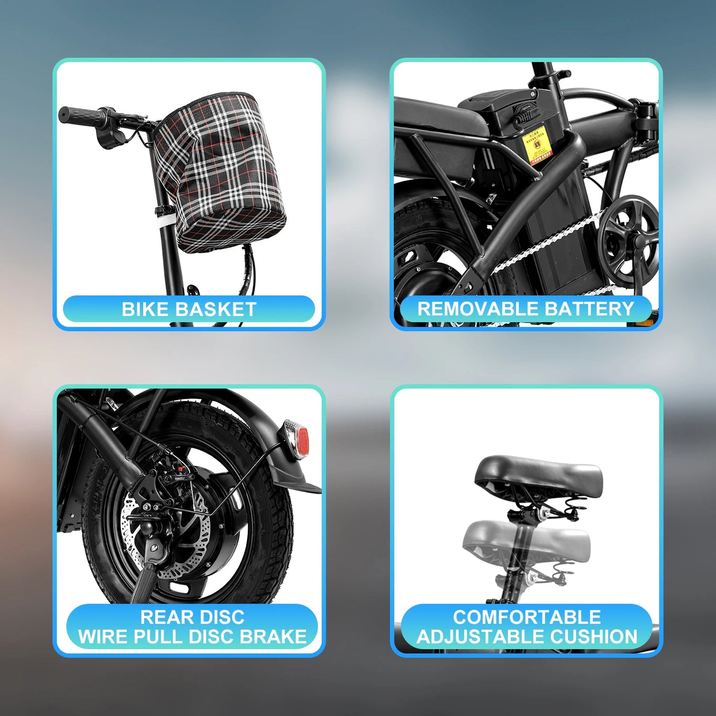 14inch Road Tires Cheap Bicimoto Electrica with Basket