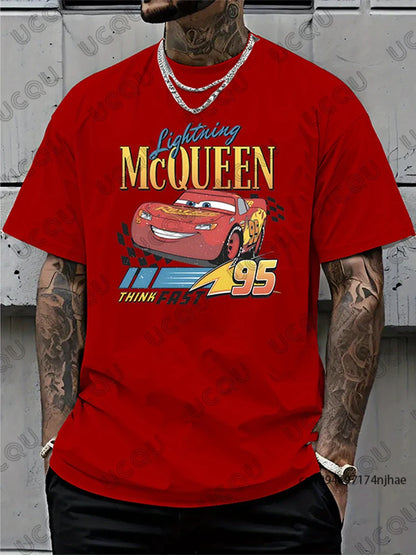 Lightning McQueen Cars 95 Graphic Print T-shirt For Men Summer Short Sleeve