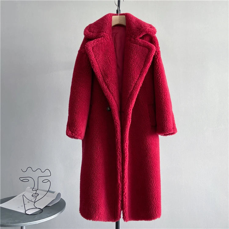 Winter Jacket Women Long Coat  Wool Woven