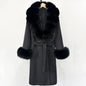 Wool Blends Coat Fashion Long Natural Warm Real Fox Fur Jacket