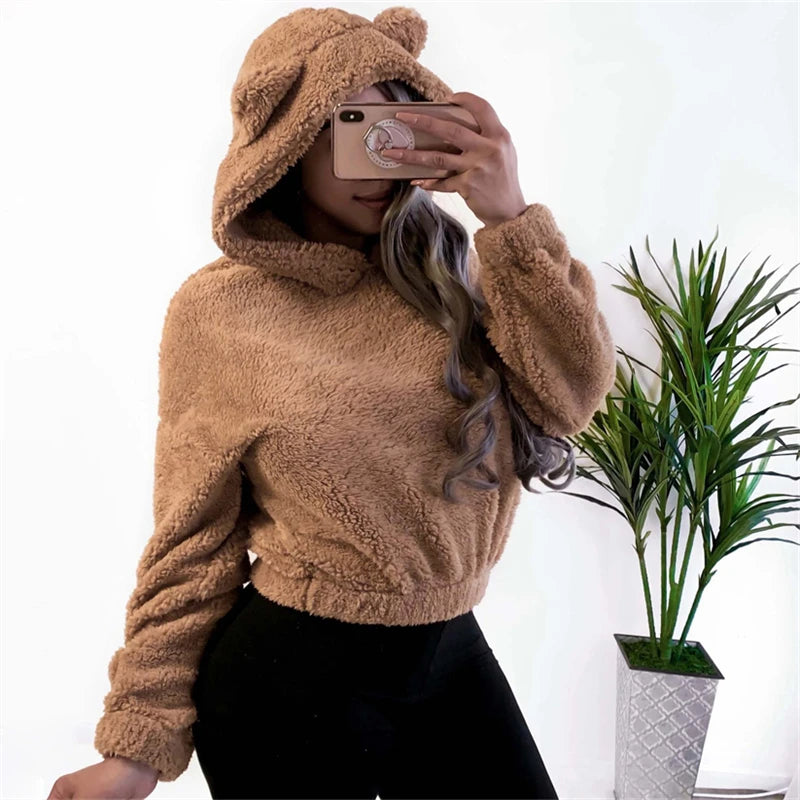 Winter Korean Fashion Bear Ears Cute Loose Hoodi\y