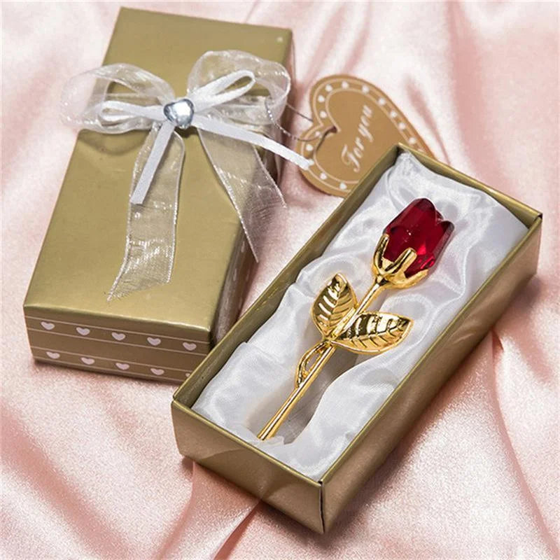 6 Colors Crystal Glass Rose Flower Figurines Craft Valentine's