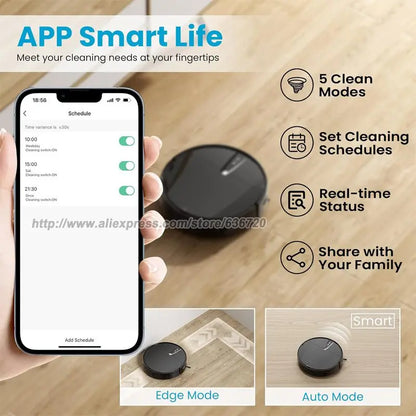 Robot Vacuum Cleaner with 3000Pa Cyclone Suction, APP