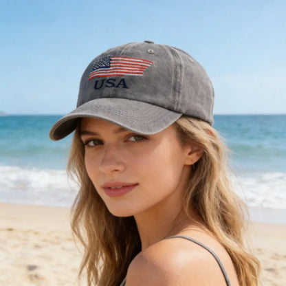 USA American Flag Embroidered Washed Cotton Baseball Cap