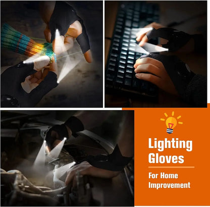 LED Half Finger Glove for Men Women Outdoor Waterproof