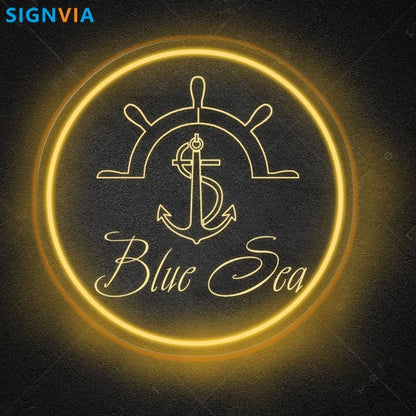 Custom "BLUE SEA" Anchor Nautical Shipboard Neon Sign