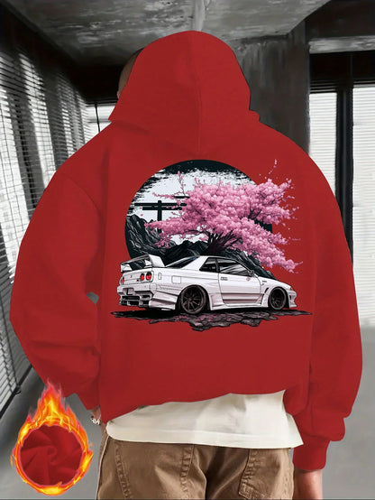 Men's Black Hoodie with White JDM Car