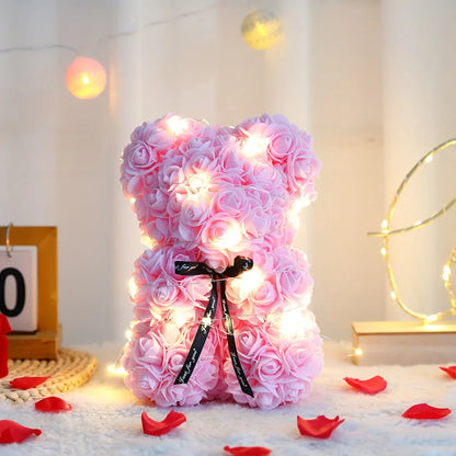 25cm Artificial Teddy Rose Flower Bear with Box Romantic Valentines Day