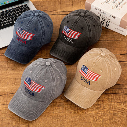 USA American Flag Embroidered Washed Cotton Baseball Cap
