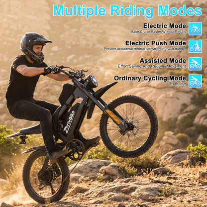 ZorixBike R8 Pro Electric Off-Road Bike 20x4.0 3000W 35Mph 80Mile