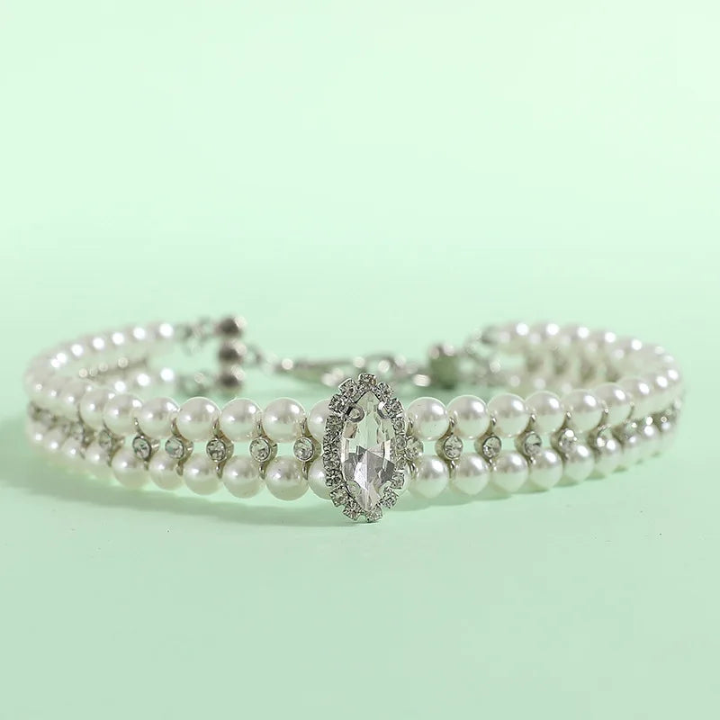 Luxury Cat Puppy Pearl Necklace Rhinestone Collar for Cats