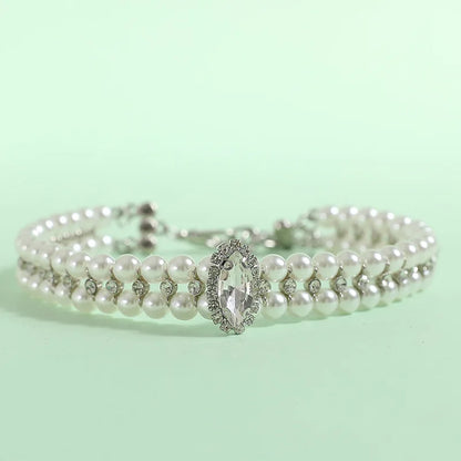 Luxury Cat Puppy Pearl Necklace Rhinestone Collar for Cats