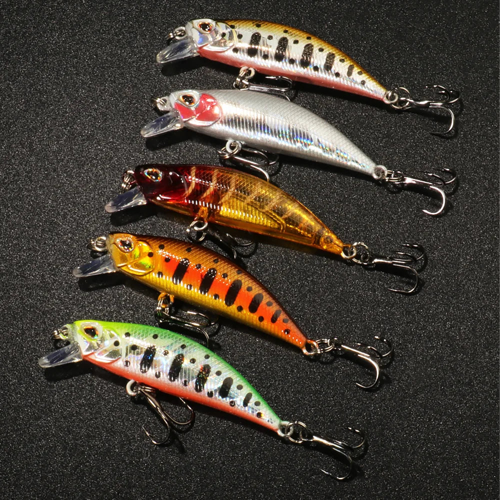 5 PCS Luure Kit Sinking Minnow Trout Artificial Bait Crank Bait Bass Hook