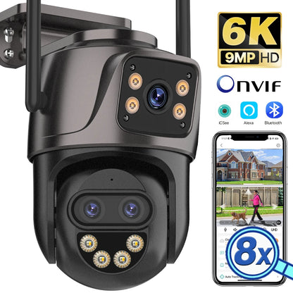 6K 9MP HD IP Camera Outdoor Three-Lens External