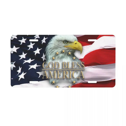 American Flag Bald Eagle Metal License Plate