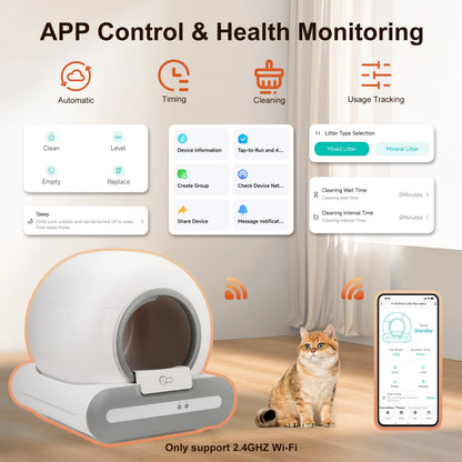 DOEL 65L Self-Cleaning Cat Litter Box App Control, ONLY Supports 2.4G WiFi