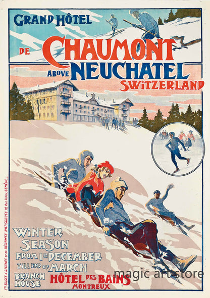 Retro Zermatt Chamonix Skiing Art Poster Vintage Australia