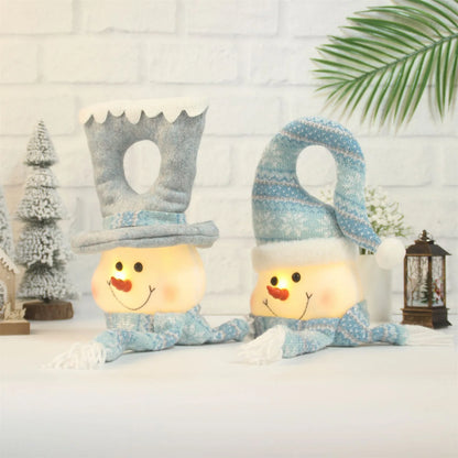 Christmas Lighted Blue Snowman Ornament Glowing