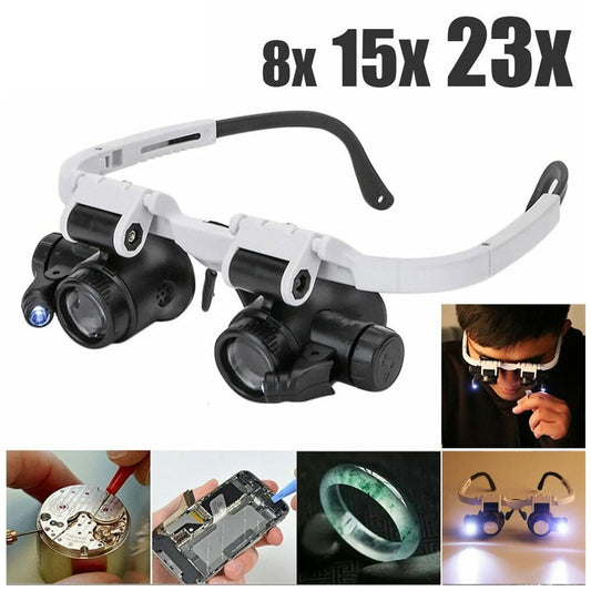 2XLED Watch Jeweler Repair Magnifier Head-Mounted Headband