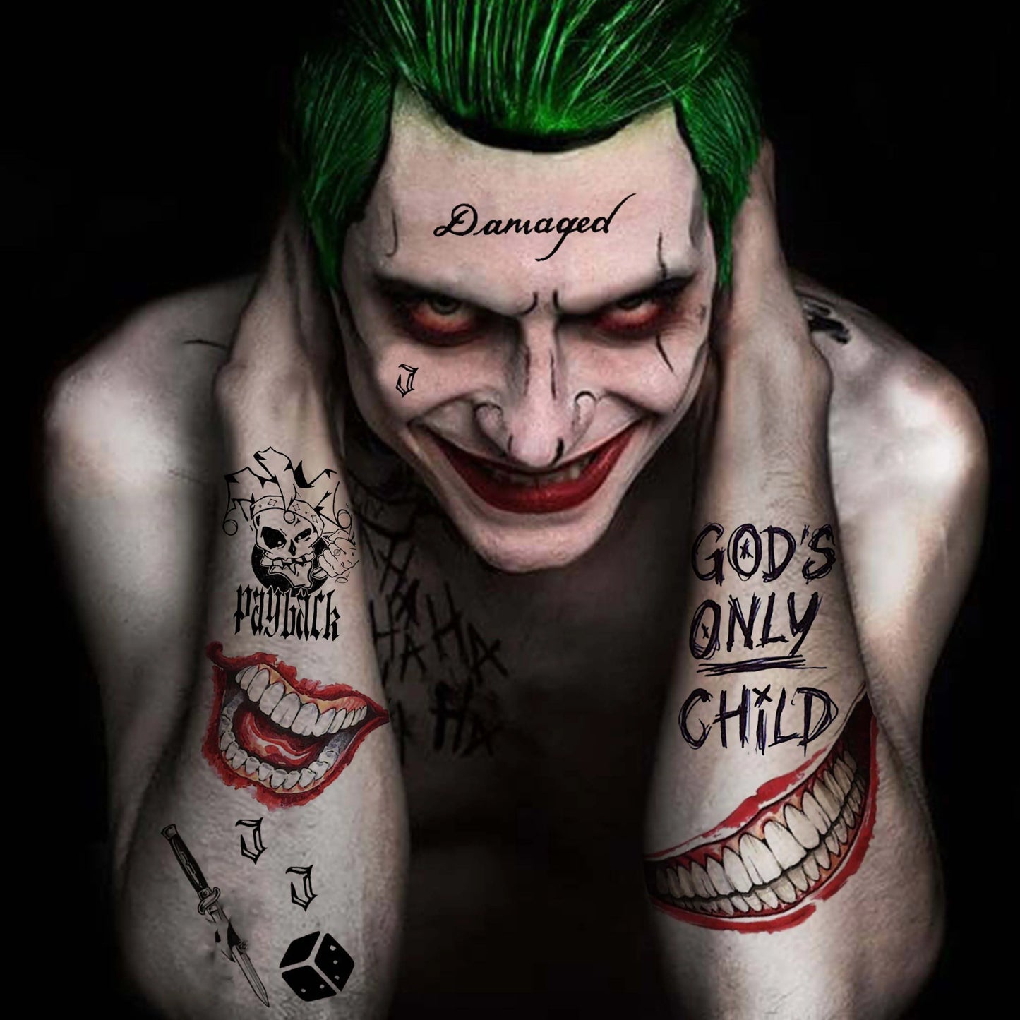 5 Sheets Crazy Joker Halloween Tattoos Evil Skull