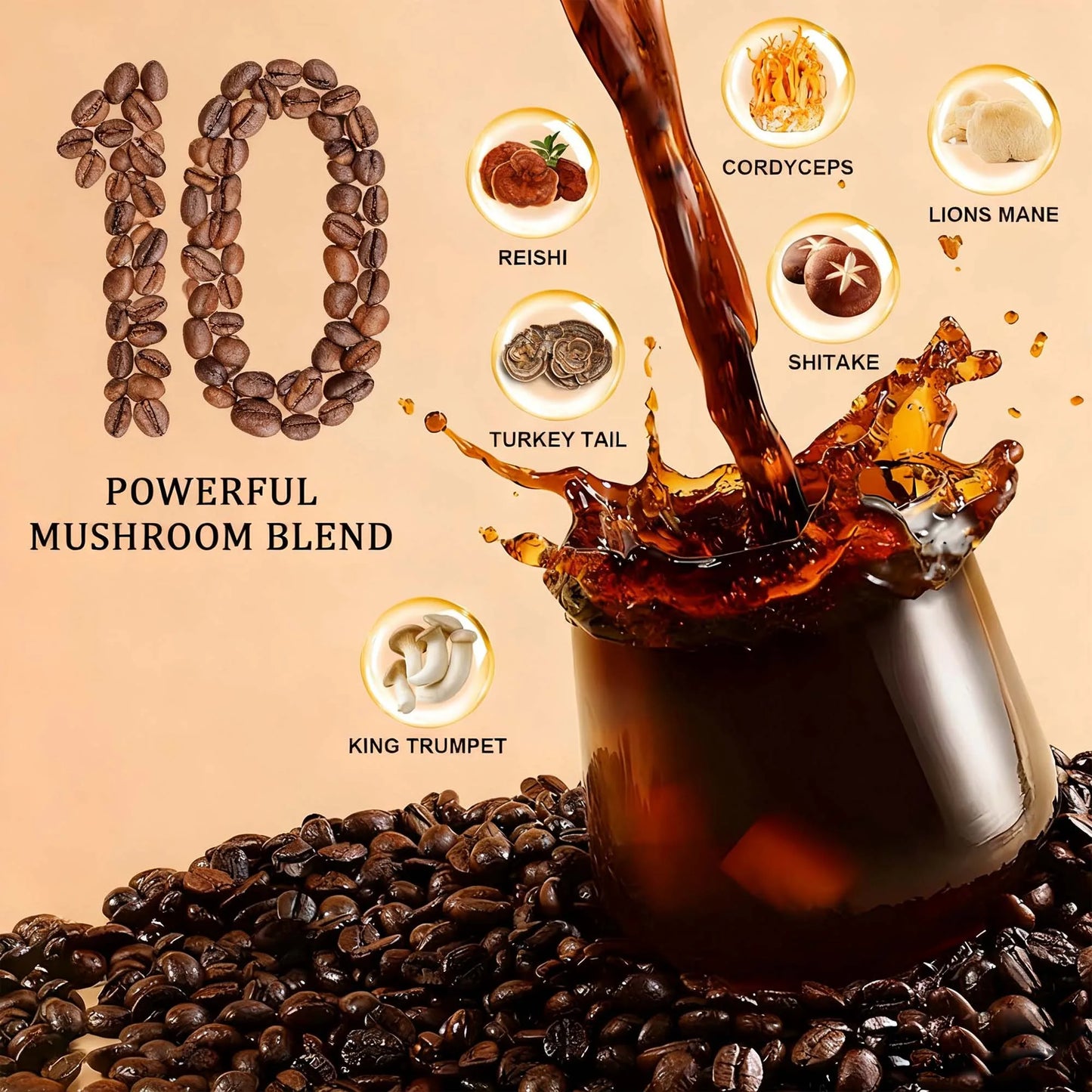 Mushroom Coffee With 10 Adaptogenic Mushrooms And MCT Oil,