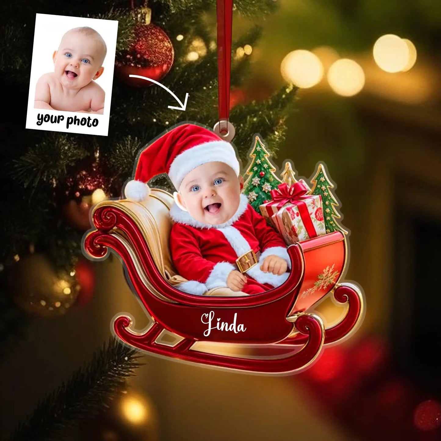 Christmas Car Ornament with Baby Photo, Personalized