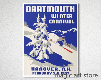 Retro Zermatt Chamonix Skiing Art Poster Vintage Australia